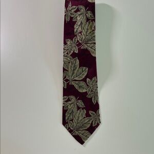 Nordstrom Burgundy Tie with Beige Leaf Motif
